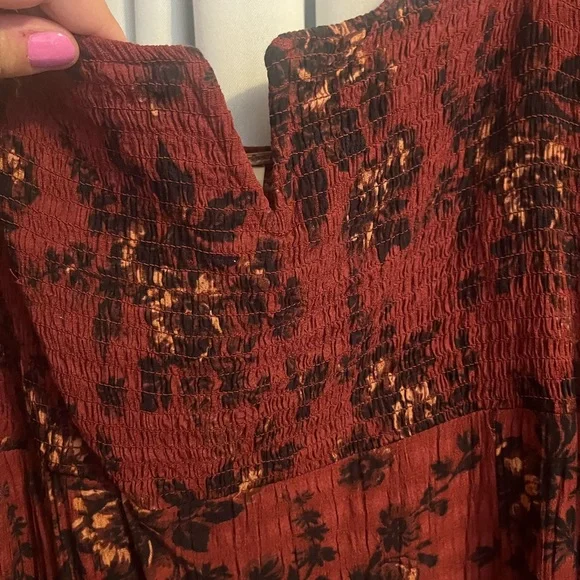 Free People Jaymes Burgundy Floral Long Sleeve Dress - Picture 2 of 7